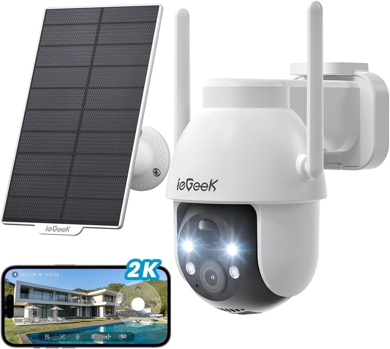 ieGeek Security Cameras Wireless Outdoor 2K Solar WiFi CCTV for Home Security
