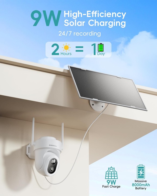 24/7 Recording Solar Security Cameras Wireless Outdoor, 9W Solar Panel, 2K AO... gallery