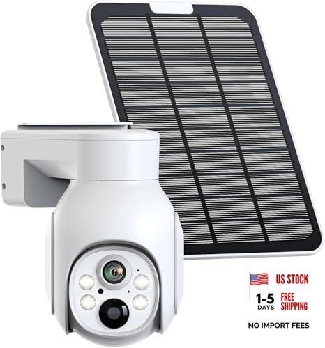 4MP Battery Powered WiFi Camera with Solar Panel, Spotlight, Single Camera