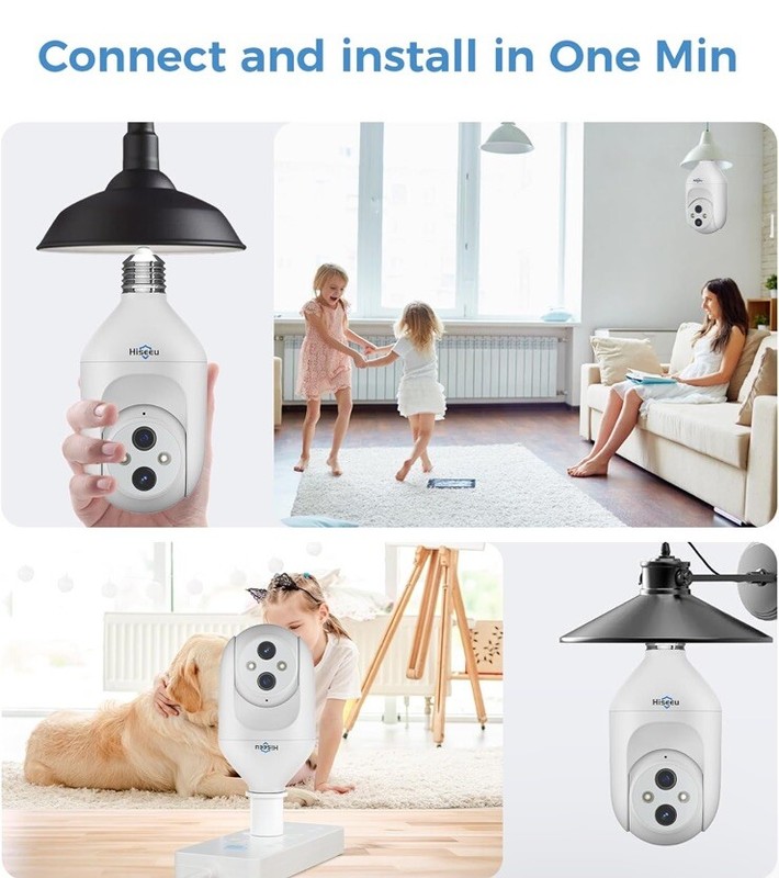3MP Light Bulb Security Cameras Wireless Outdoor/Indoor WiFi w/ AI Motion Track gallery
