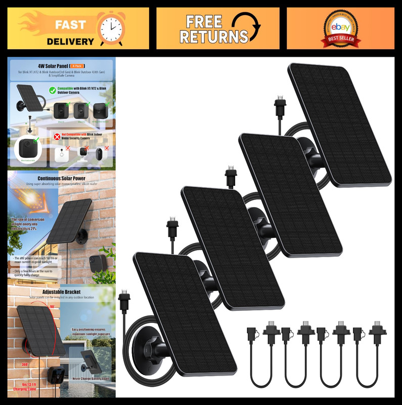 4 Pack Solar Panel for Blink Outdoor Cameras – 13.1ft Cable, Mount Included, XT2