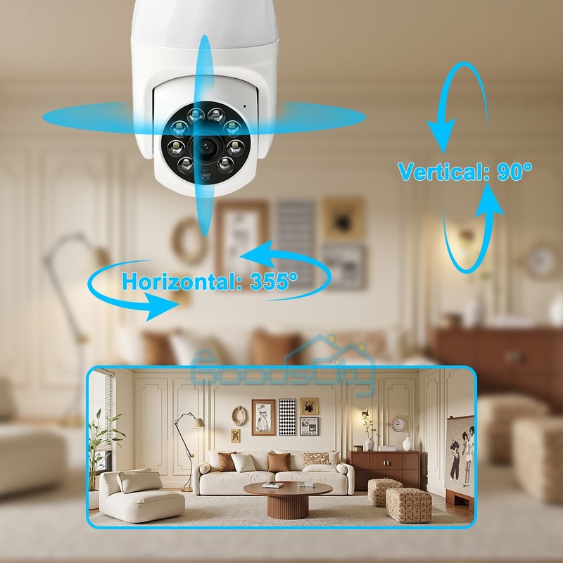 360° 2K IP E27 Light Bulb Camera Wi-Fi IR Night Smart Home Wireless Security gallery