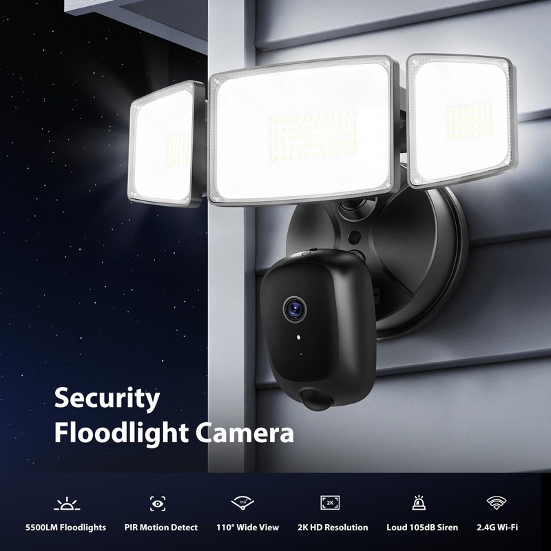 Hardwired Floodlight Camera Outdoor, Flood Light Security Cam Black gallery