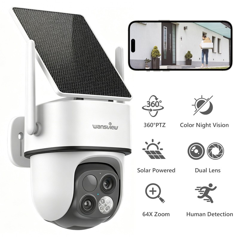 Wansview Solar Battery Security Camera Wireless Home Outdoor Camera Ai Detection