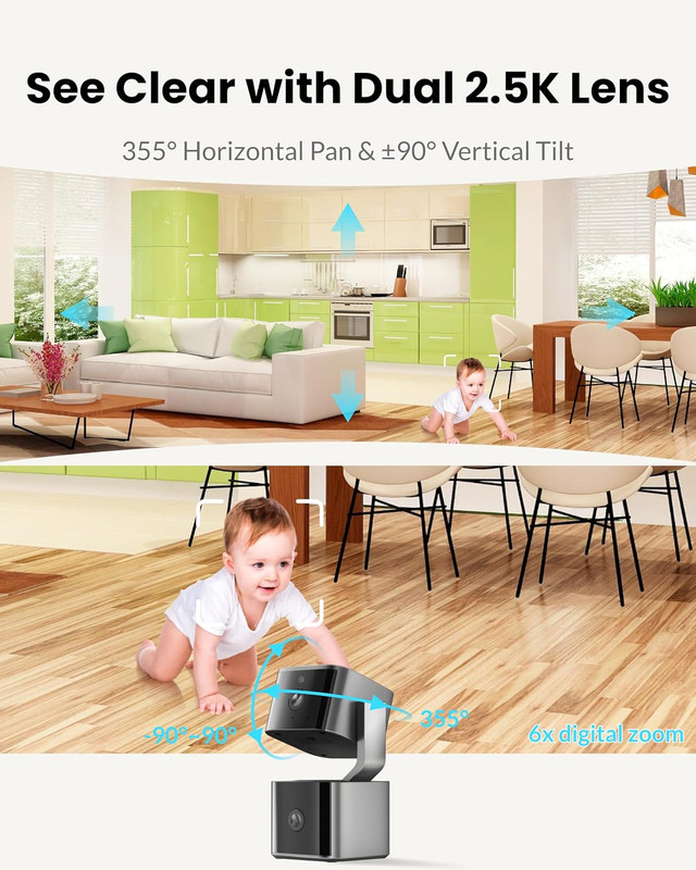 Dual Lens Security Camera Indoor 5G/2.4G Wifi, 2K+2K Pet Camera with Pan Tilt fo gallery