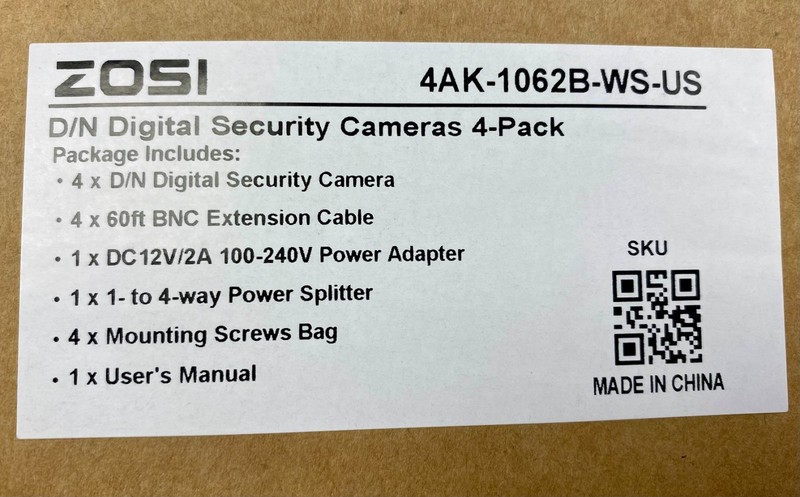 ZOSI 4AK-1062B-WS-US D/N Digital Security Cameras 4-Pack Kit NEW IN BOX gallery