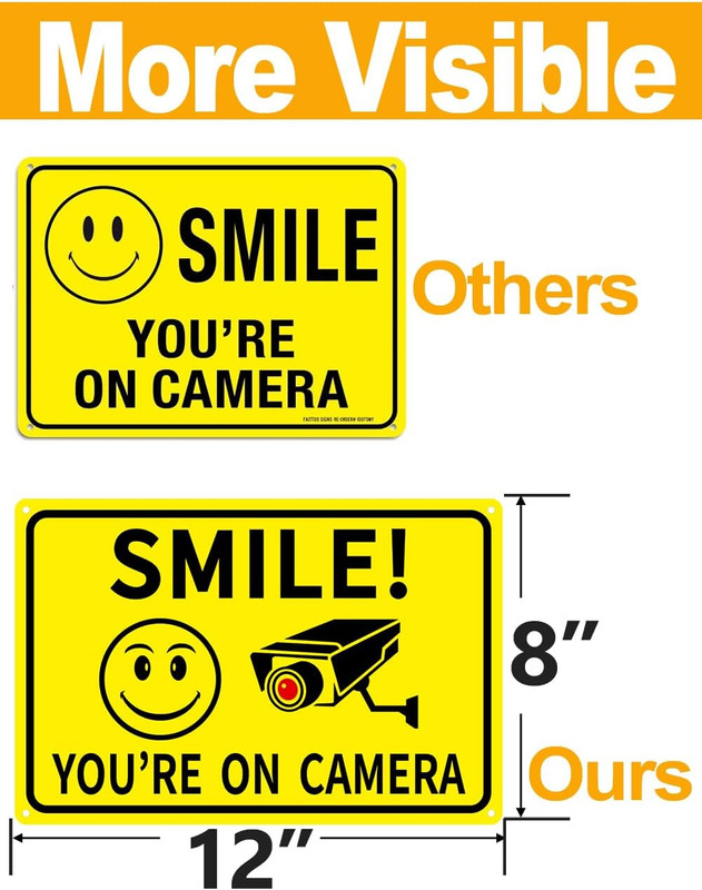 4-Pack Smile You'Re on Camera Signs 8"X12" Rust Free Aluminum Video Surveillance gallery