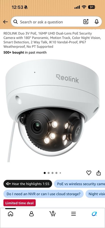 Reolink Duo 3V PoE IP Hardwired Dome Security Camera Color Mode White gallery