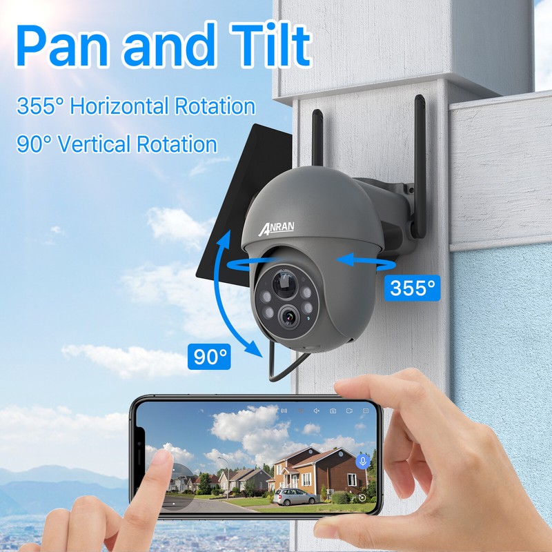 ANRAN Solar Security Camera Outdoor Wireless WiFi 360° Pan/Tilt Home 2 Way Audio gallery