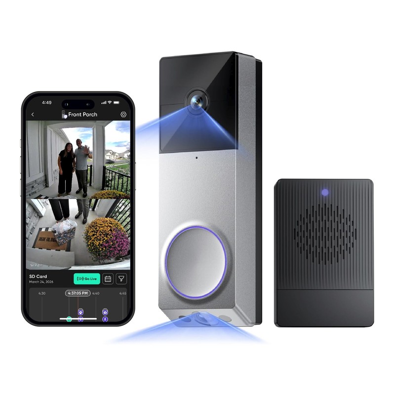Wireless Duo Cam Video Doorbell (Chime Included), Battery Powered, 2K Full HD…