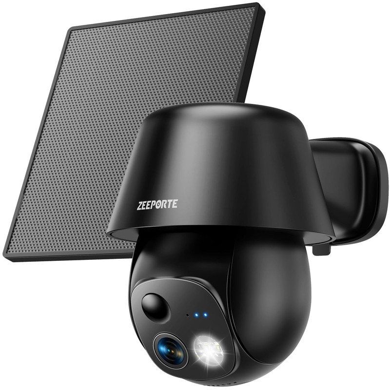Solar Security Cameras Wireless Outdoor, 2K Pan/Tilt 360° View Wi-Fi, Black