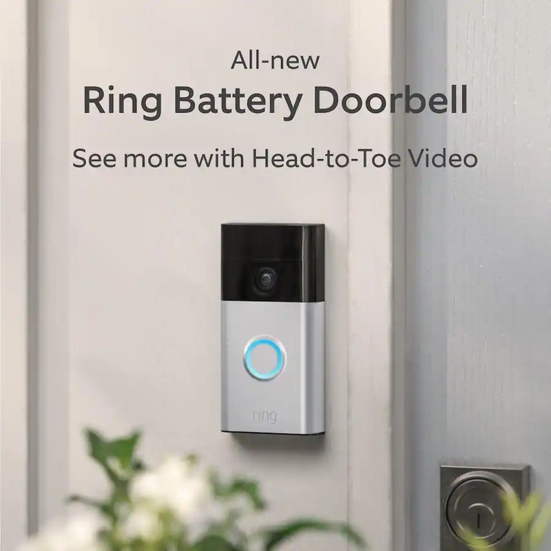 NEW Ring - Starter Set w/ Battery Doorbell & Indoor Cam - Satin Nickel and White gallery
