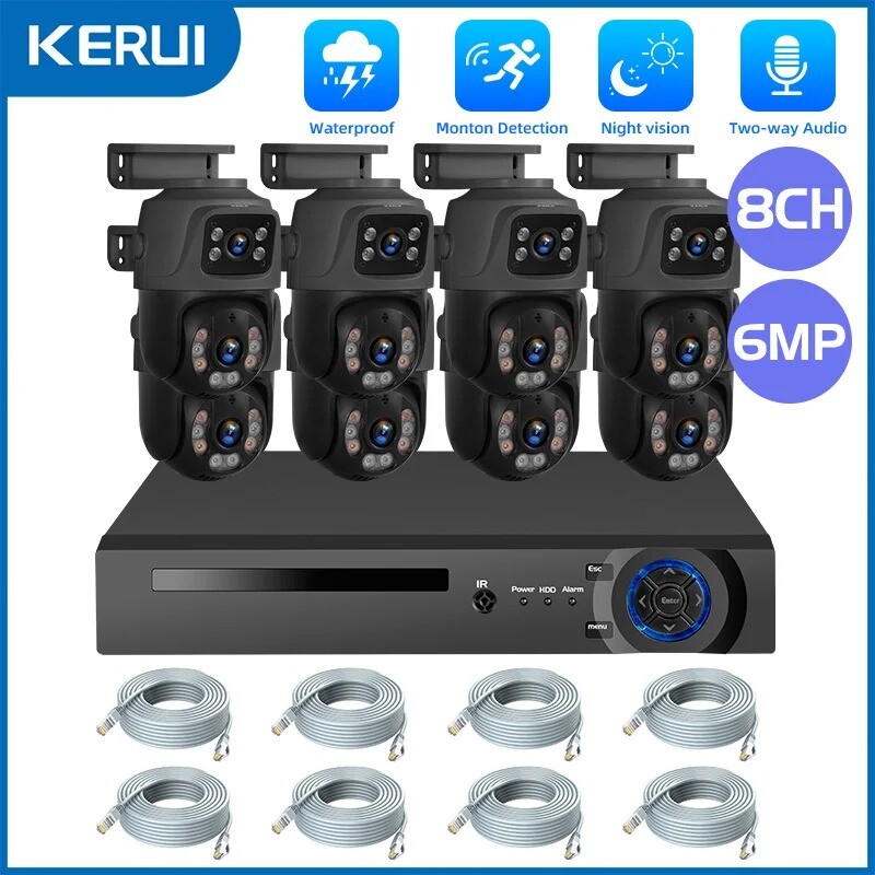 Waterproof 6MP HD POE Surveillance Camera 2 Lens PTZ WIFI Security NVR CCTV Kit gallery