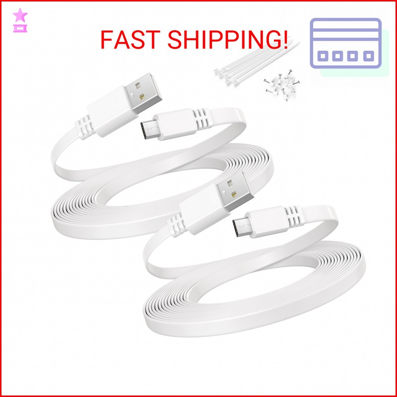 Itramax USB to Micro USB Extension Cable 10FT 2Pack,Flat Charging Power Extender