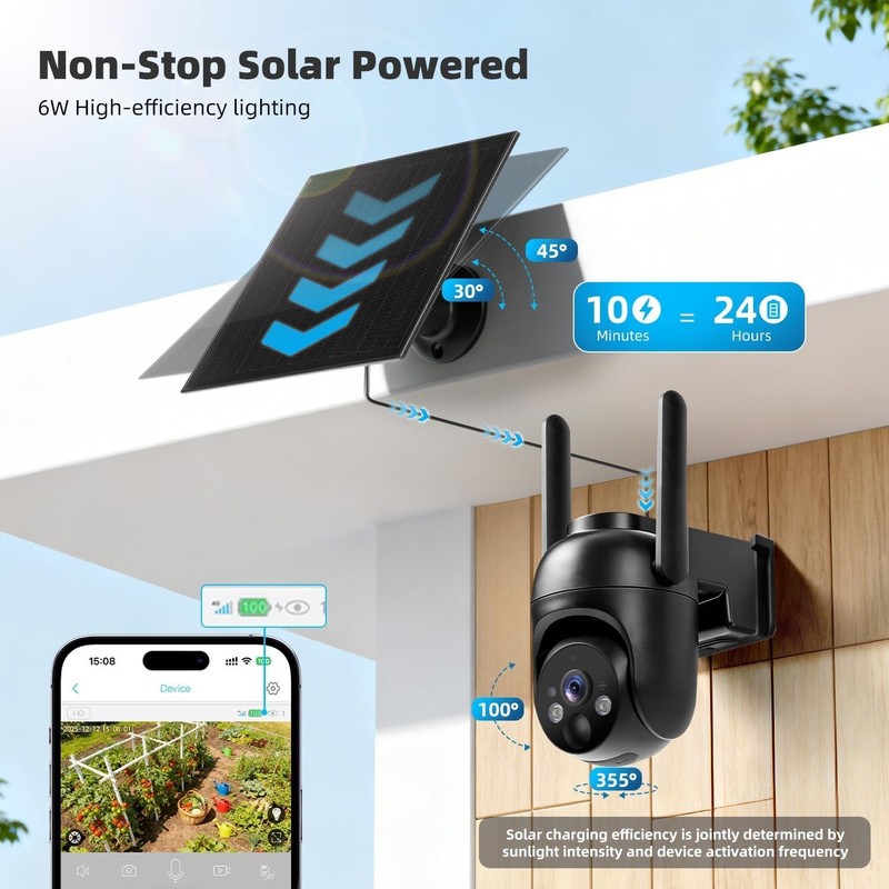 360° View Solar Security Camera - 2-Pack 2K Night Vision with 2-Way Audio gallery