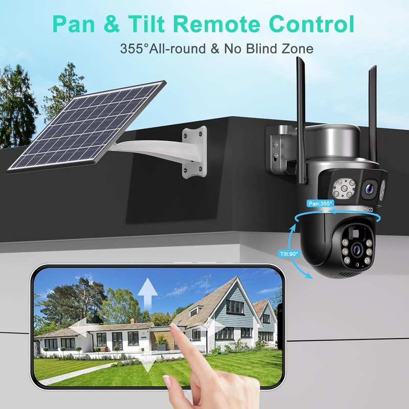 Wireless 2K 4MP Dual-Lens Solar Security Camera with Night Vision & PTZ gallery