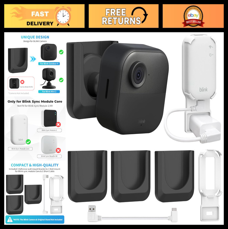 No Drill Wall Mount Bracket for Blink Cameras – Outdoor & Mini, Adhesive Mount,