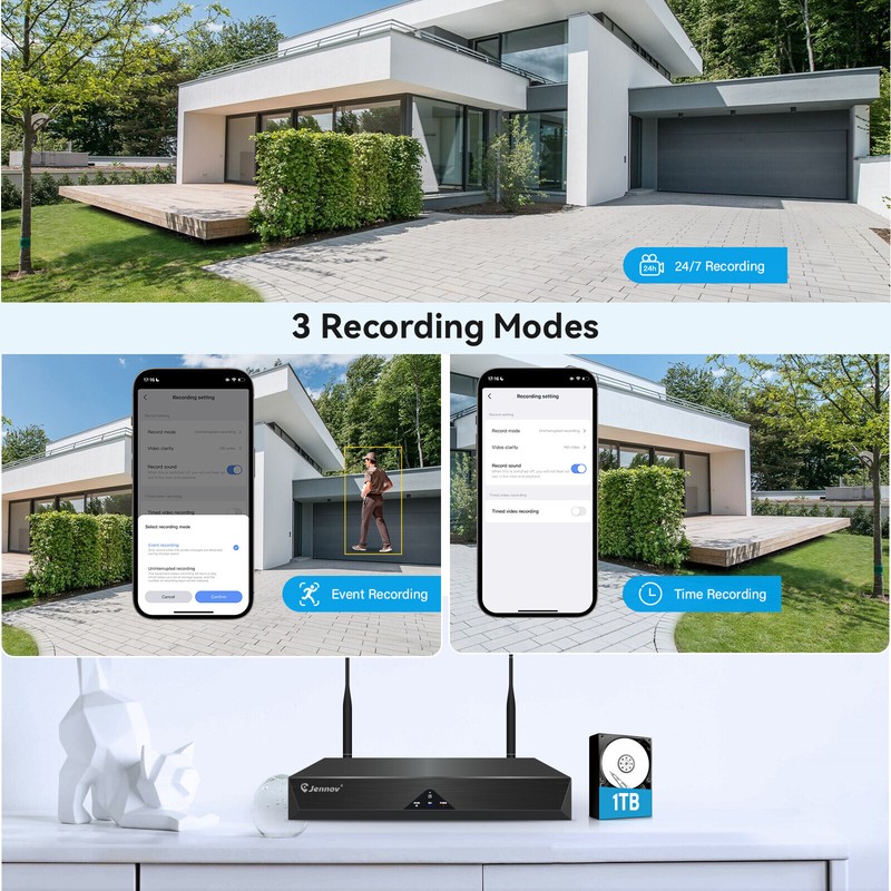 Indoor Outdoor Security Camera System 5MP 10CH NVR WiFi Color Night Vision 1TB gallery