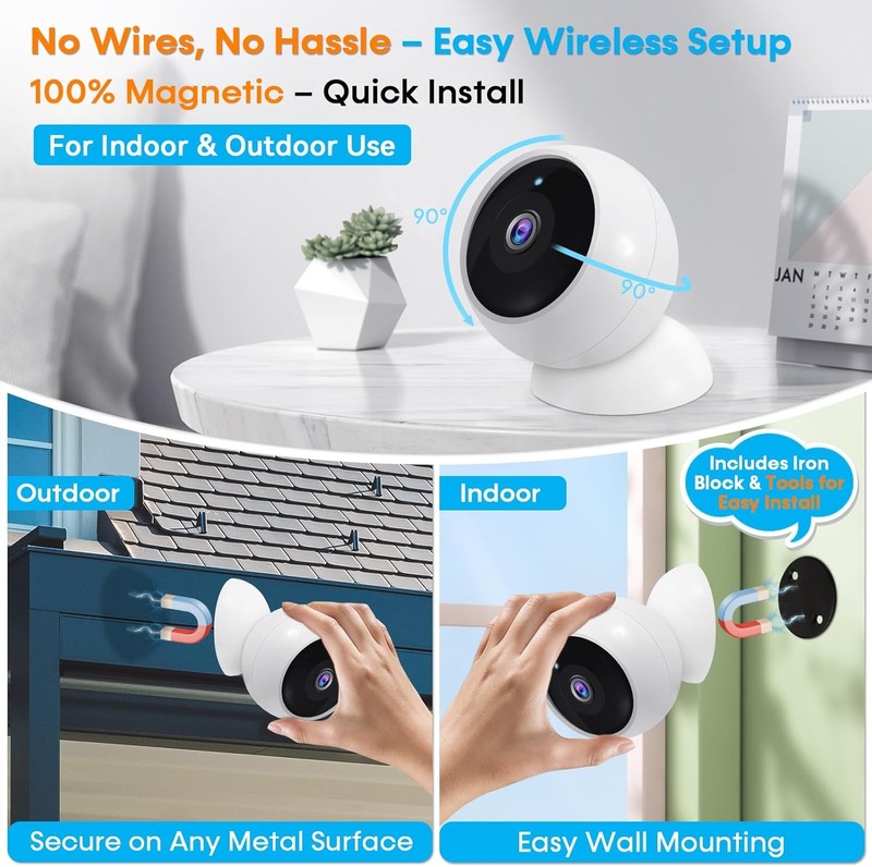 4 Pack Wireless Magnetic Security Camera 2K WiFi gallery