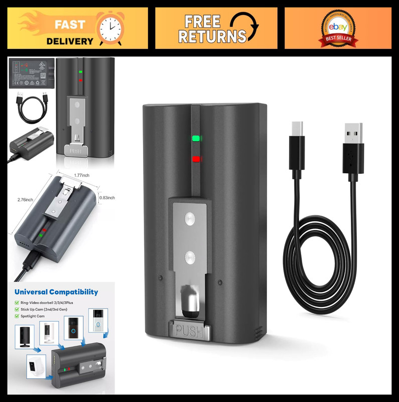 Rechargeable V4 Battery for Ring Video Doorbell & Spotlight Camera 6040mAh 3.65V