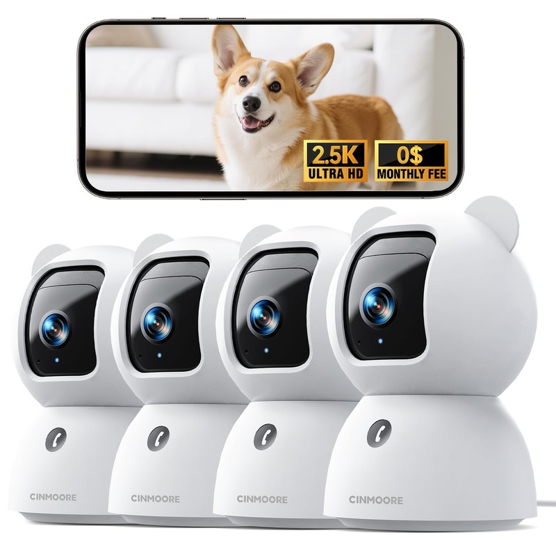 CINMOORE 2.5K Indoor Security Camera 4pack, Free AI Person/Pet/Cry Detection,…