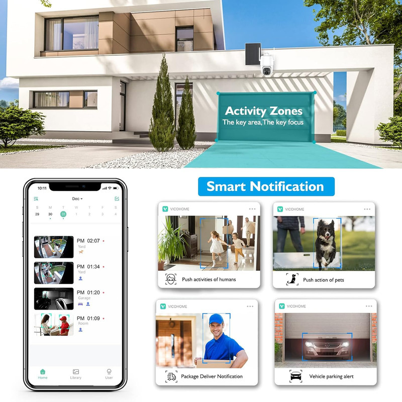 Solar Security Cameras Wireless Outdoor, 2K 3MP Pan Tilt 355° View IP65 Waterpro gallery