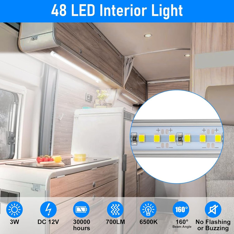 Linkstyle 2PCS 12V Interior LED Light Bar, 48 Leds Slim Light Strip with Switch, gallery