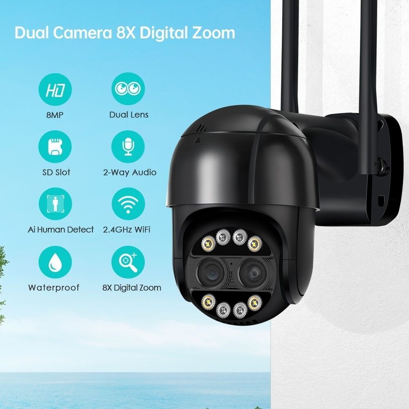 8MP 4K Dual Lens Wifi PTZ IP Camera Outdoor CCTV Home Security Surveillance Cam gallery