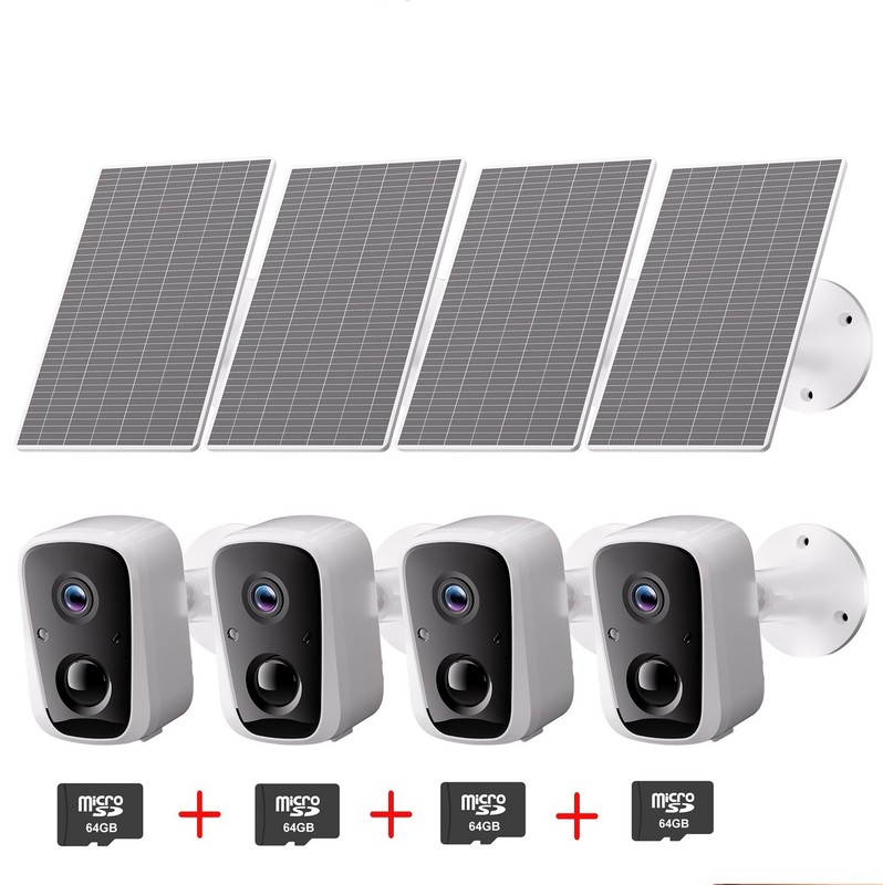 4PCS 2K 4MP Solar Security Camera Outdoor Home Surveillance PIR 2-Way Talk +64GB