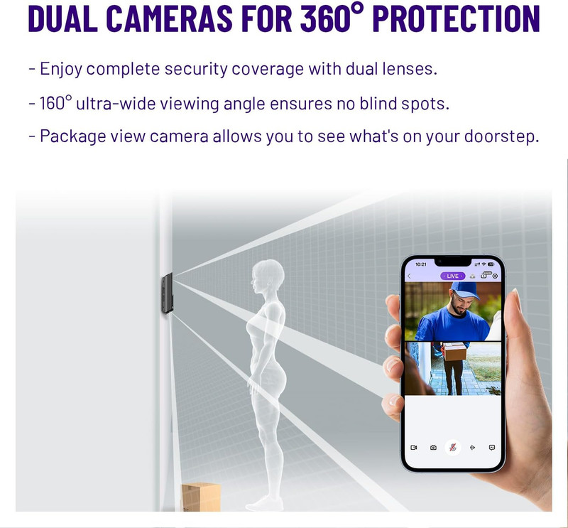 NIU D1 Wireless Video Doorbell - 5MP Dual Cameras, AI Alerts, 2-Way Audio gallery