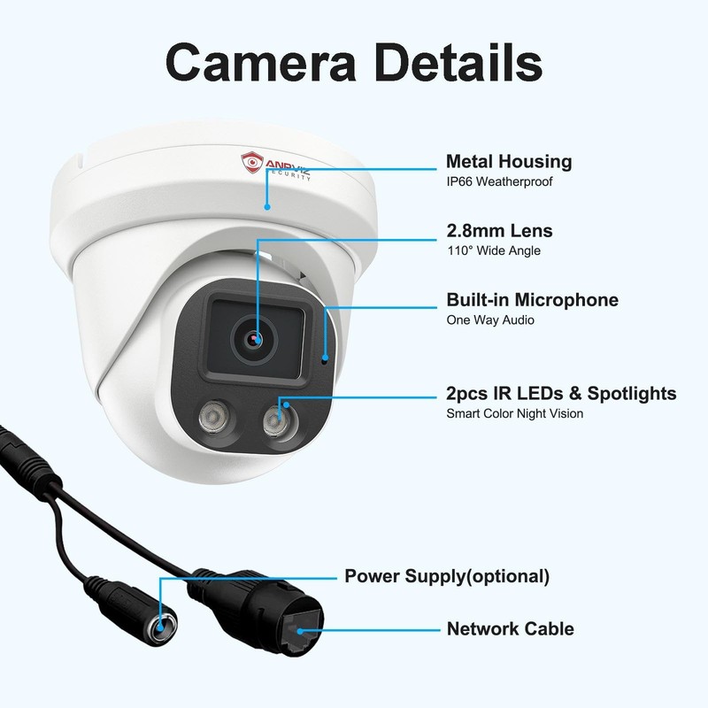 4MP PoE IP , Turret IP Outdoor Indoor Wired, AI Human Motion Detection, 100FT... gallery