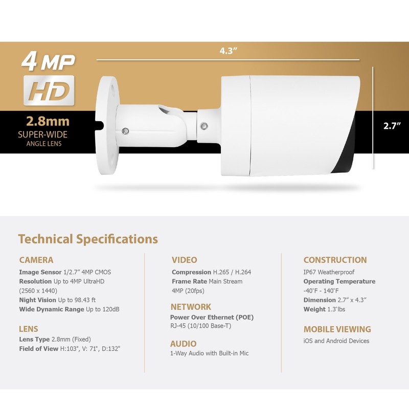Marquis/Universal 4MP Color Night PoE Bullet IP Camera with Audio 2.8mm gallery
