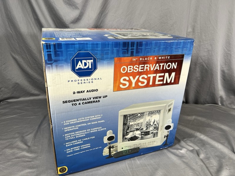 New Sealed ADT CCTV Hard Wired Obs. System 14″ TV 4 Ch 2 Way Audio 2 Cameras
