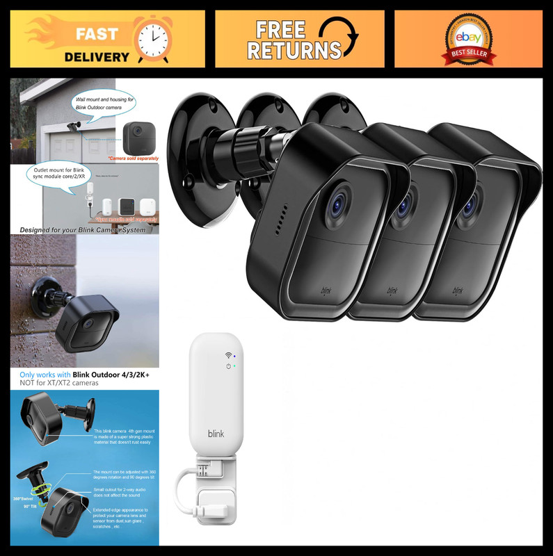 Weatherproof Outdoor Camera Mount 3-Pack, Adjustable 360° Housing for Blink Cam
