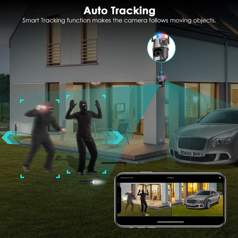 Dual Lens 4K WiFi Security Camera 8X Zoom Outdoor Home Night Vision CCTV PTZ US gallery