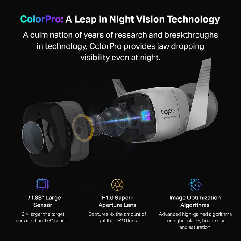 Tapo ColorPro Wi-Fi Outdoor Camera, PoE, Plug-in, Daylight Clarity at Night, 2K gallery