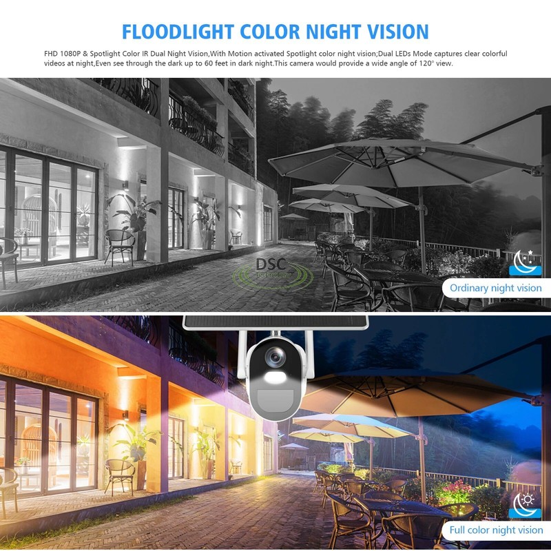 Outdoor Solar Security Camera 1080P WiFi Solar Panel Bullet PIR Motion FullColor gallery