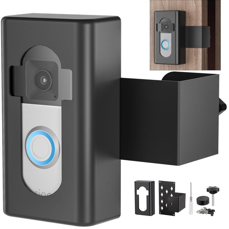 Anti-Theft Video Doorbell Mount, No Drill Bracket Holder Accessories Black