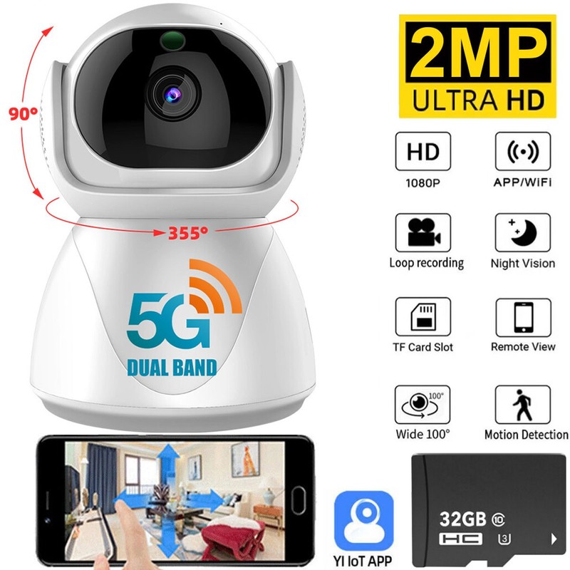 Wireless Dual-Band WiFi Security Camera Night Vision 2-Way Talk 32G Surveillance