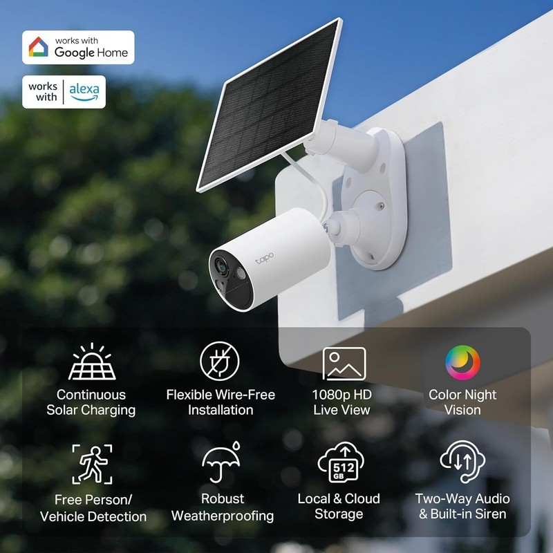Tapo Solarcam C402 Kit, Outdoor Battery Camera W/Solar Panel, Wireless, 1080P, gallery