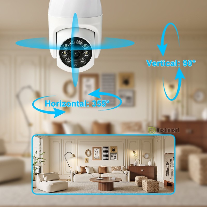 WiFi 2K Wireless Security Camera 360° 5G Night Home SmartCam E27 Light Camera gallery