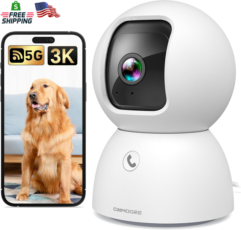 5G Pet Camera Indoor with Phone App, 3K Cat Dog Cameras with Speaker, Pan-Tilt W