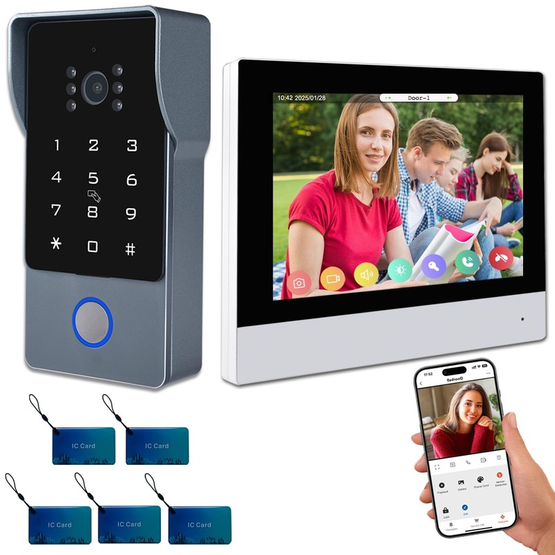 2-Wires Video Intercom System, 7 Inch 1080P WiFi Touch ScreenVideo Doorbell D…