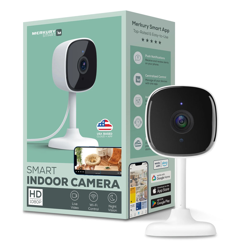 Indoor Camera 1080P – Wi-Fi Security Cam with Night Vision, White (1-Pack)