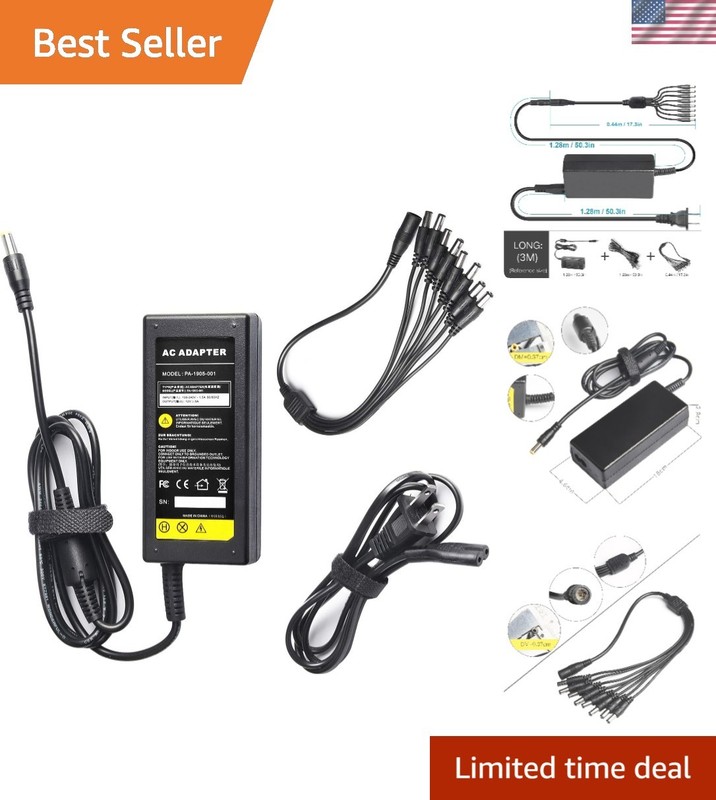 Reliable 12V 5A Power Adapter & 8-Way Splitter Cable – Ideal for CCTV & LED