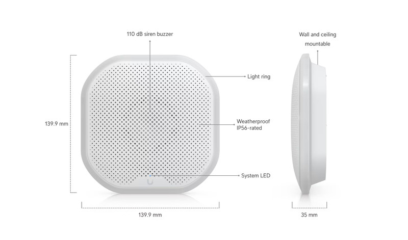 Ubiquiti UniFi Protect Siren PoE UP-Siren-PoE 110dB Alarm LED Strobe IP56 gallery