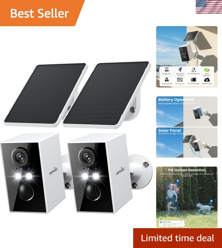 Solar-Powered Wireless Security Camera System – 2-Pack with Alexa Integration