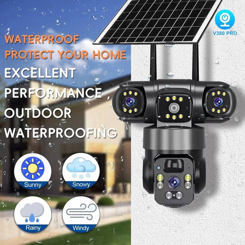 Wireless 3 Lens 12MP Solar Battery Home Security Camera Outdoor Wifi PTZ CCTV US gallery