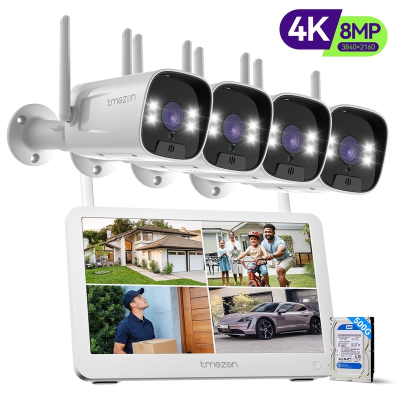 8MP Wireless 10CH 500G NVR 12″ Monitor Security Camera System Audio Night View