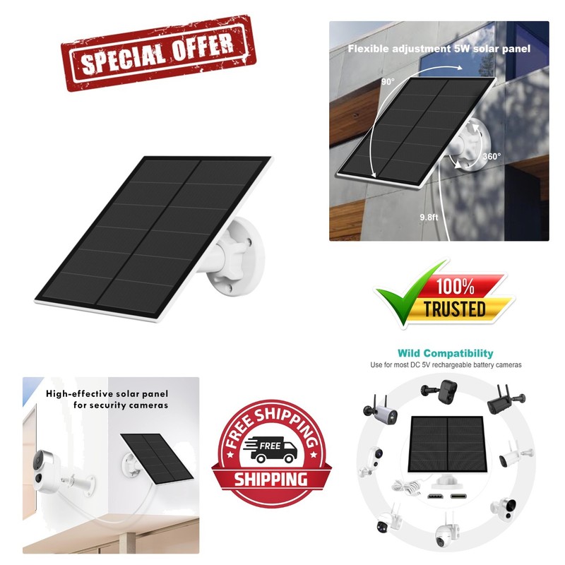 5W Solar Panel for Outdoor Security Cameras – USB-C & Micro USB Compatible
